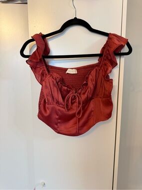 Altar'd State Ruffled Tie-Front Crop Top in Rust